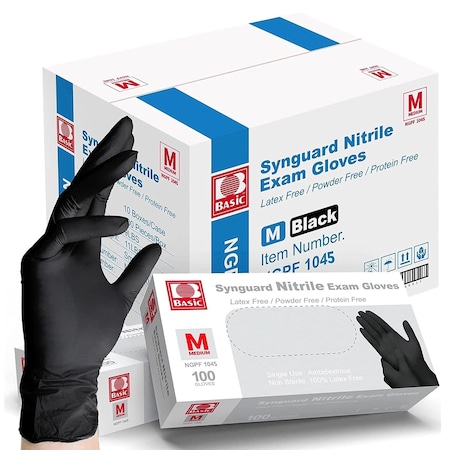 Basic Disposable Gloves, 5 mil Palm, Nitrile, Powder-Free, M, 1000 PK, Black Blk5NitrileMC